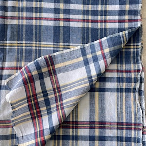 1960s Madras Plaid Remnant - Woven Vintage Cotton 31&quot; x 39&quot; wide #7733
