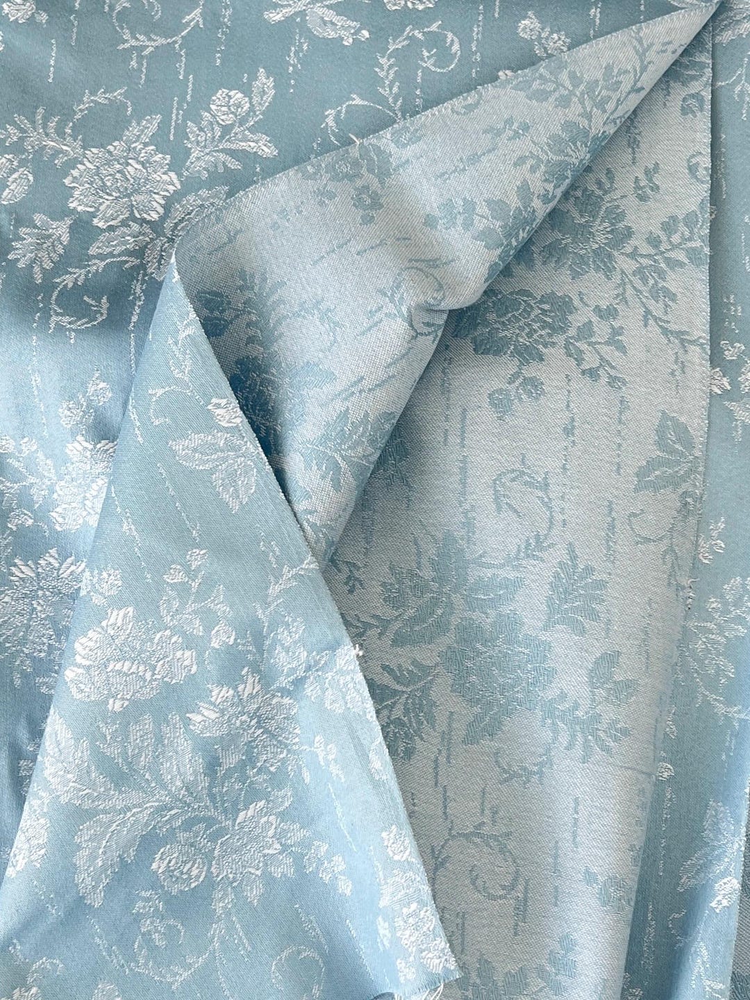 Ice Blue Woven Damask Fabric by the Yard - 42
