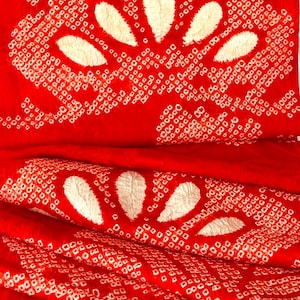 1960s Japanese Silk Shibori Fabric by the Yard x 13 3/4&quot; wide Orange-Red #6037