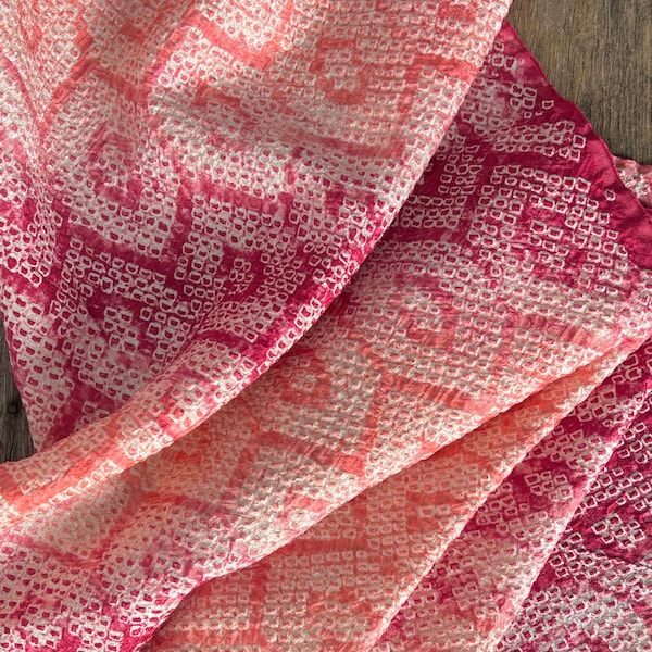 Japanese Silk Shibori Fabric, Peach, Pink Pastel Tie Dye Fabric Pieces #5501