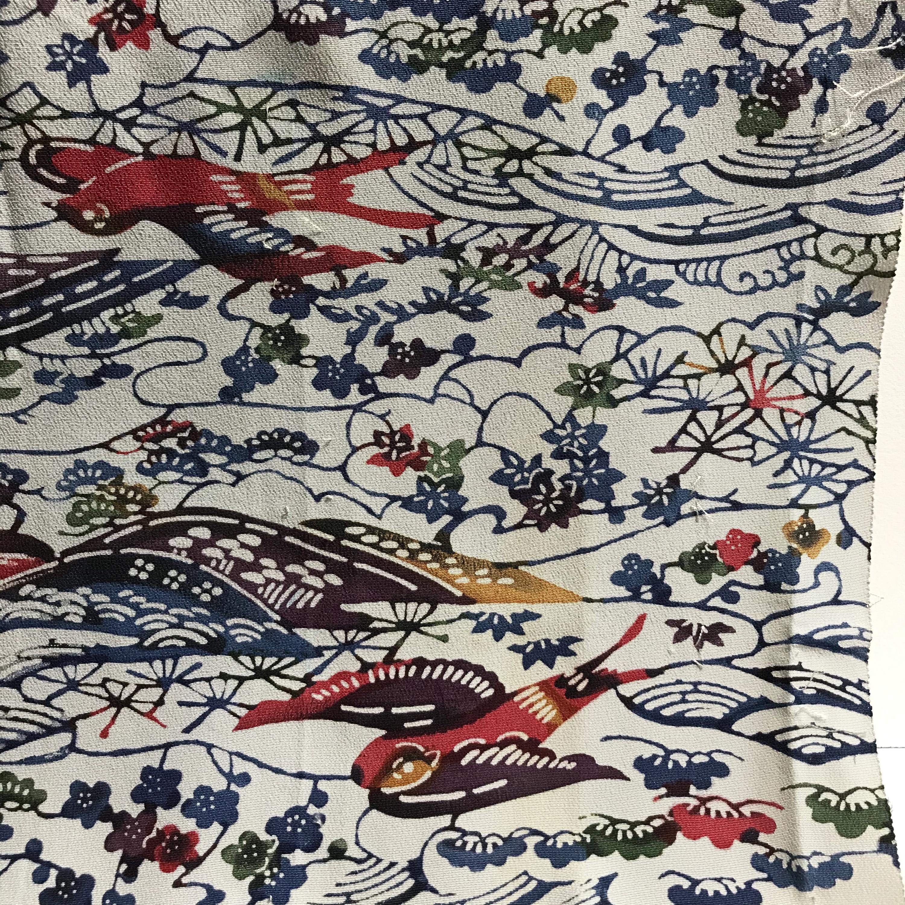 1950s Japanese Silk Okinawa Bingata Fabric Floral Birds Pattern Vintage ...