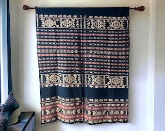 1950s Indonesian Ikat Sarong, Handwoven Indigo Textile, 75" long x 50"w Flat #2552