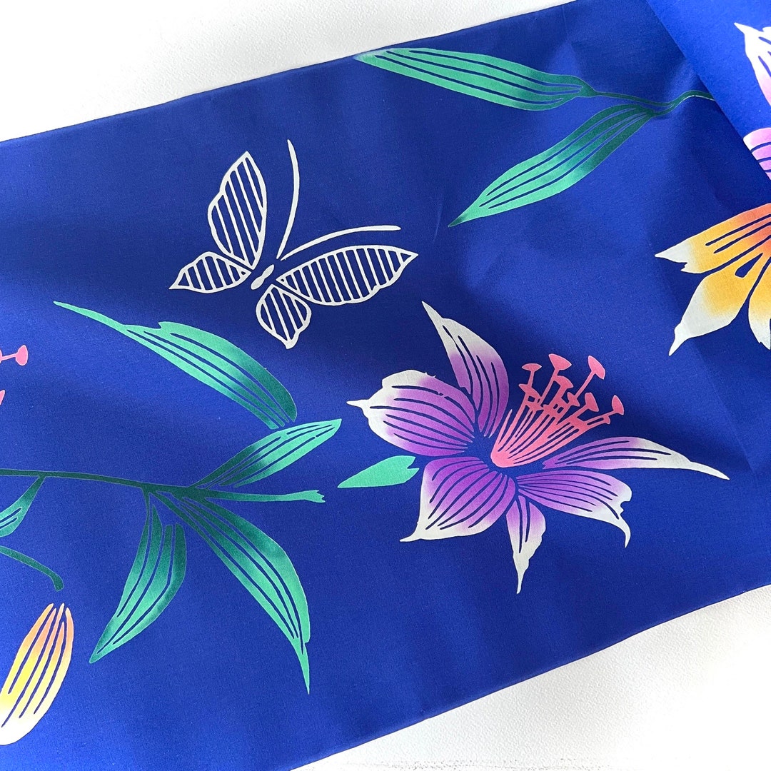 Japanese Butterfly Fabric, Vintage Cotton Yukata Fabric by the Yard X