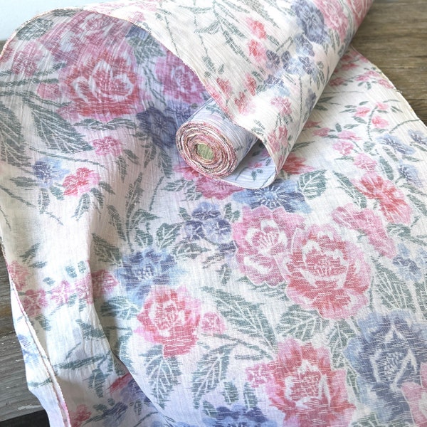 Handwoven Japanese Linen Fabric, Pink Roses 14 1/8"wide #5316