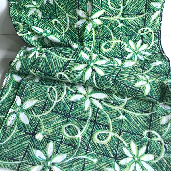 Last Piece! 1940s Vintage Hawaiian Fabric Cotton Green Tropical Floral, Vintage Floral Fabric #1605