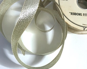 1960s Metallic Silver Tinsel Ribbon 3 yard Cut Platinum Trim x 3/4"w  #3298