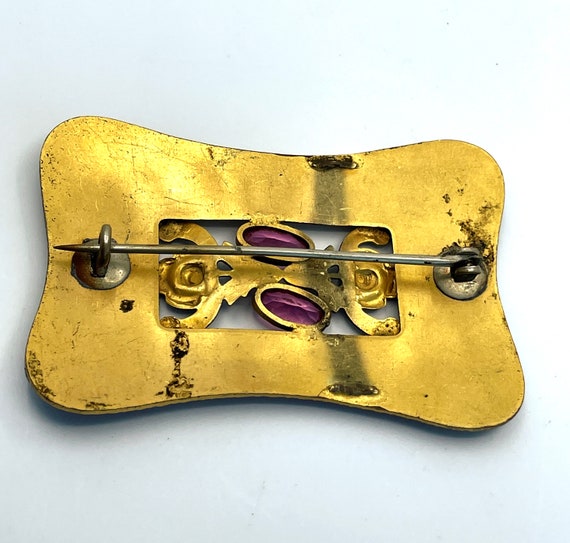 Vintage Brass Sash Pin, Victorian Buckle Gem