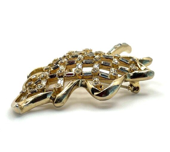 Corocraft Basket Weave Leaf Brooch - image 4