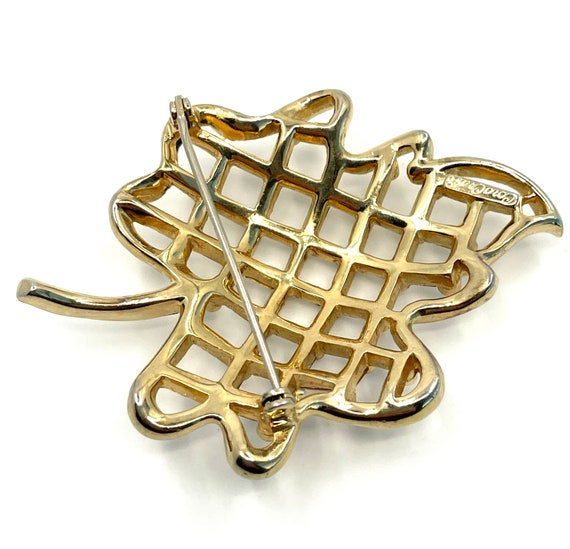 Corocraft Basket Weave Leaf Brooch - image 7