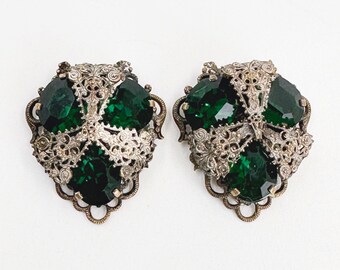 Vintage Green Filigree Dress Clip Set