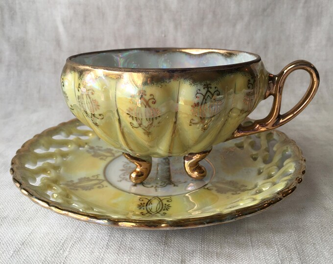 Vintage Royal Sealy Japan Tea Cup and Saucer, Yellow Luster Ware