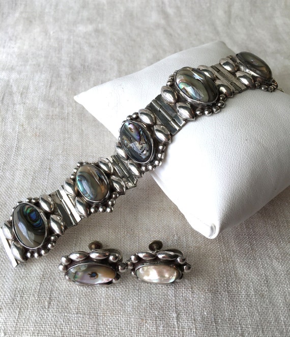 Mexico Abalone Sterling Bracelet Earrings Set Demi Parure | Etsy