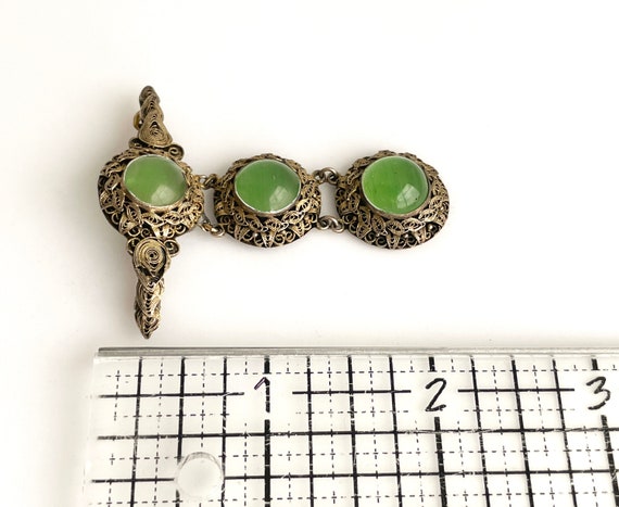 Antique Chinese Glass Gilt Silver Filigree Brooch… - image 10