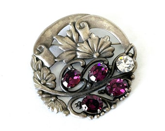 Vintage Sadie Green's Purple Brooch, Flower Brooch, Purple Flower Brooch, Amethyst Crystal Flower