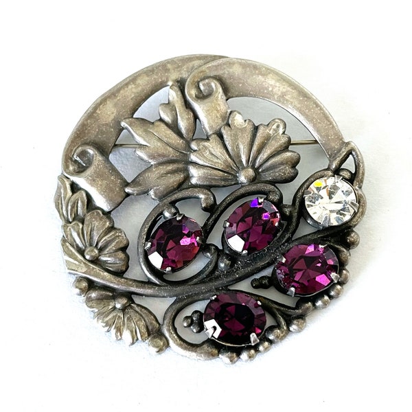 Vintage Sadie Green's Purple Brooch, Flower Brooch, Purple Flower Brooch, Amethyst Crystal Flower