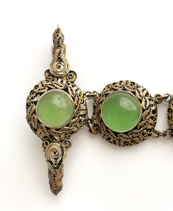 Antique Chinese Glass Gilt Silver Filigree Brooch… - image 6