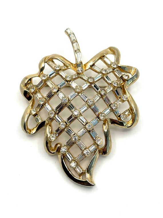 Corocraft Basket Weave Leaf Brooch - image 2