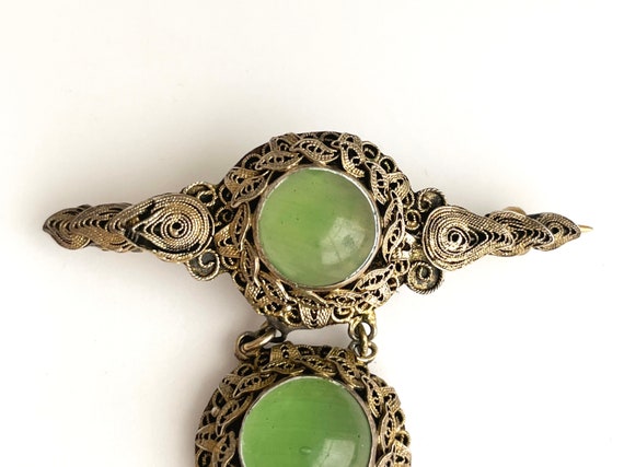 Antique Chinese Glass Gilt Silver Filigree Brooch… - image 5