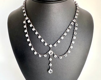 Antique Sterling Silver Crystal Festoon Necklace