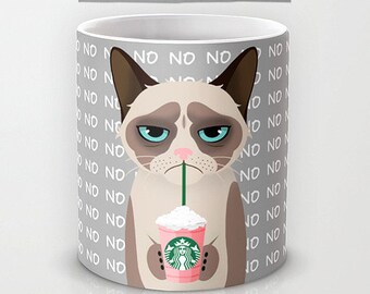 Personalized mug cup designed PinkMugNY - I love Starbucks - Grumpy Cat