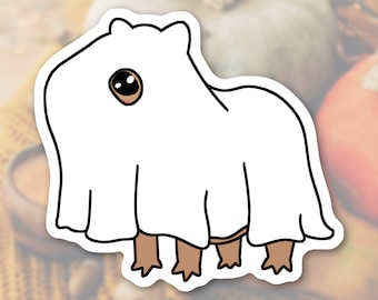 Cute Capybara Ghost Sticker | Waterproof Die Cut Sticker | Adorable Ghost Capybara | Halloween Stickers | Halloween Gift
