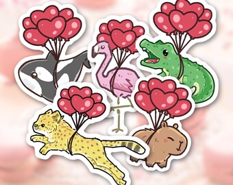 Valentines Animal Sticker: Waterproof Matte Finish