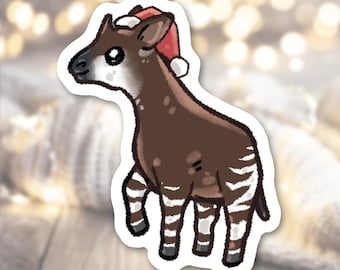 Christmas Okapi Sticker: Holiday Animal, Matte Waterproof Vinyl
