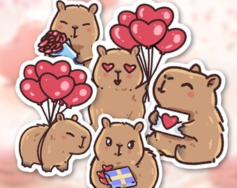 Animal Valentines Day Sticker | Cute Valentine Stickers | Adorable Capybara Stickers | Waterproof Matte Vinyl Die Cut Sticker