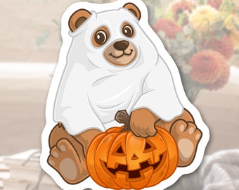 Halloween Bear Ghost Costume Sticker: Waterproof Matte Vinyl