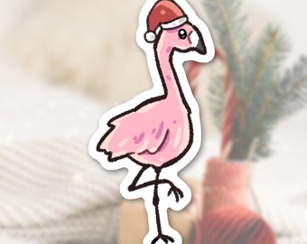 Hand-Drawn Christmas Animal Stickers – Cute Santa Hat Flamingo Sticker Gift For Bird Lover Journals, Kindles, Water Bottles & Laptops