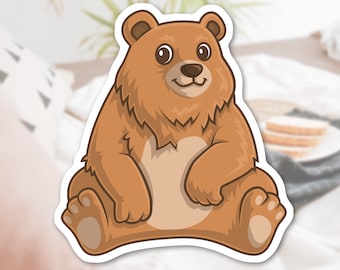 Sticker mignon grizzli | Stickers animaux | Sticker animal en vinyle imperméable mat