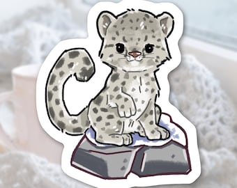 Cute Snow Leopard Sticker | Adorable Animal Stickers | Matte Waterproof Vinyl High Quality Die Cut Sticker