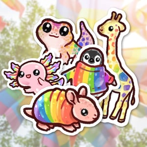 動物プライドステッカー | かわいい LGBTQ+ ステッカー | レインボー動物ステッカー | 防水マットビニールダイカットステッカー