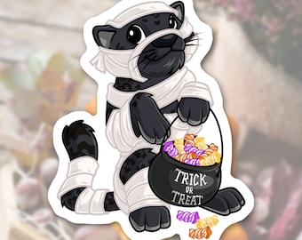 Halloween Mummy Jaguar Sticker: Waterproof Matte Vinyl Die Cut