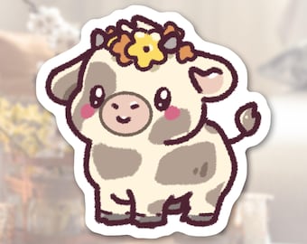 Pegatinas de vaca lindas / Pegatinas de animales de primavera / Vinilo mate resistente al agua Pegatina troquelada de alta calidad