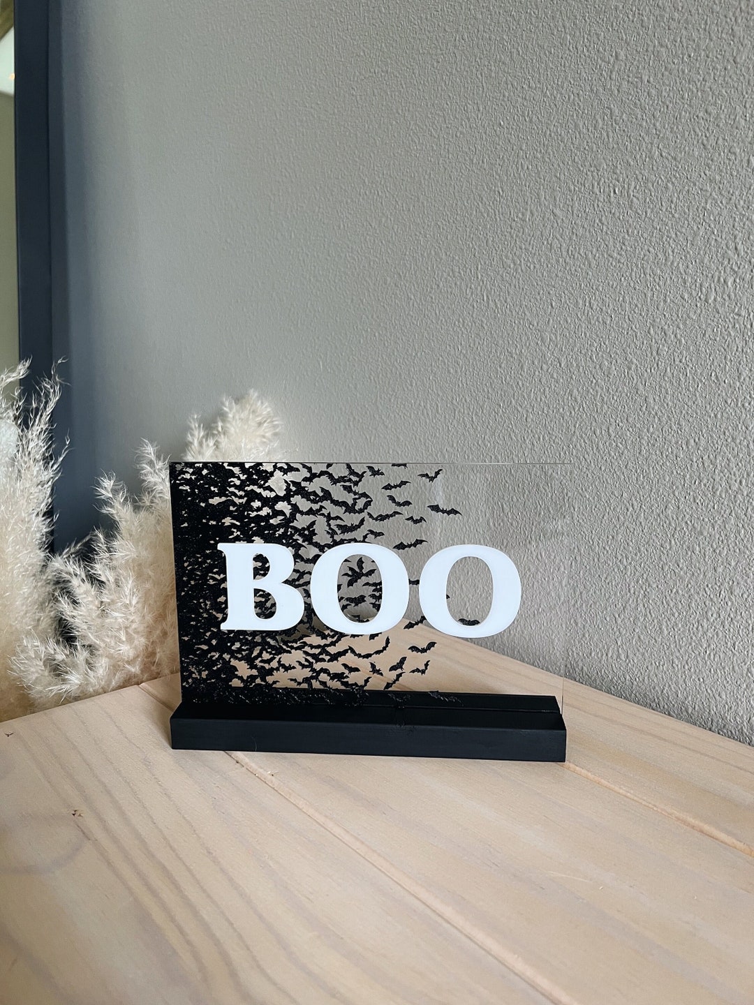Boo Sign, Halloween Decor Sign, Halloween Bat Boo Sign, Acrylic BOO ...