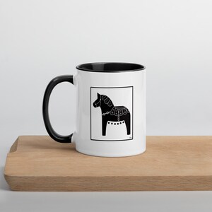 Black and White Dala Horse Mug with Color Inside