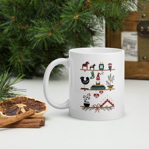 Gnome on a shelf - ChristmasWhite glossy mug