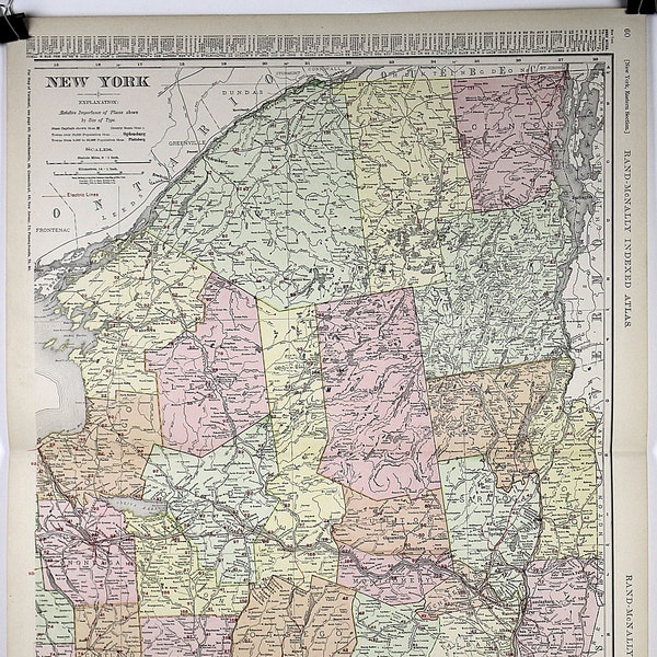 RARE 1910 Railroad Map of New York (Eastern Section, Syracuse, Rome) Detailed Antique Double-Page Map (28x 20.5 inches) Text on Reverse