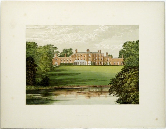 Elton Hall Near Northamptonshire United Kingdom 1880 Vintage Antique Castle Lithograph English Landscape England Wall Art Decor Print