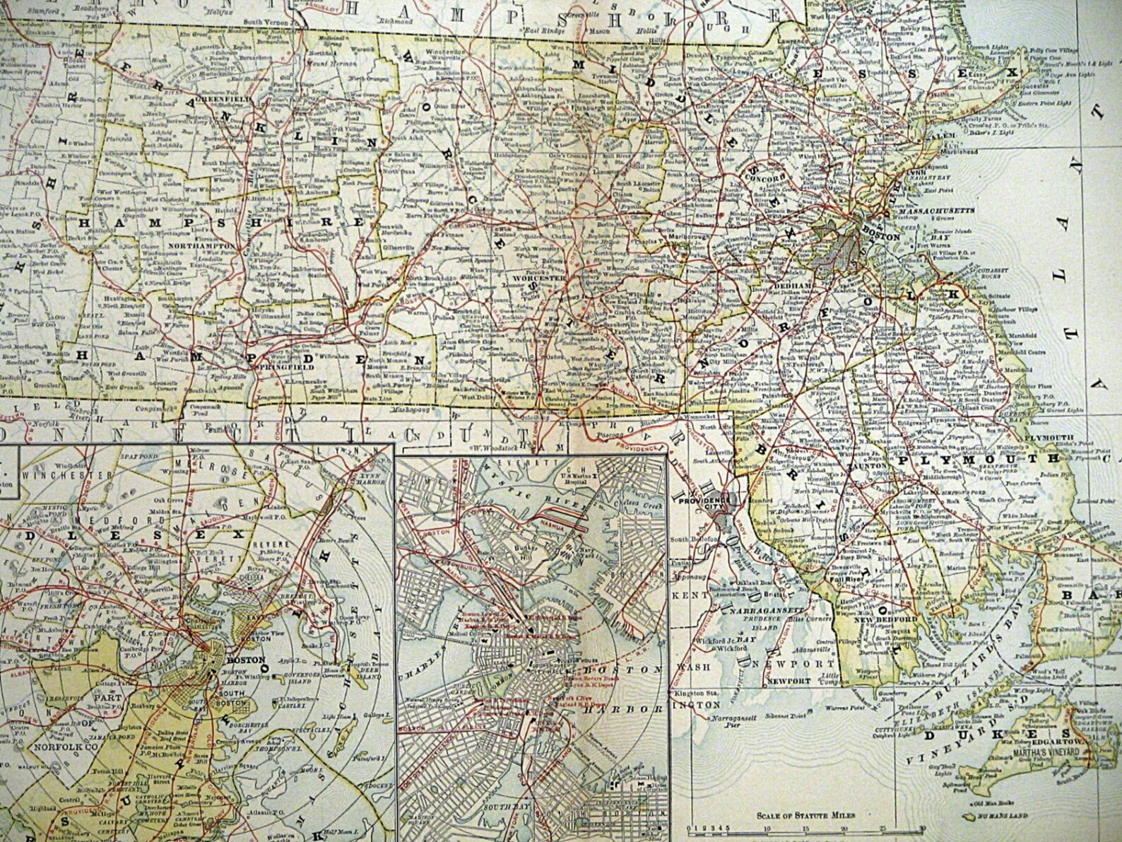 Vintage Massachusetts County & Railroad Atlas Map 1888 Etsy
