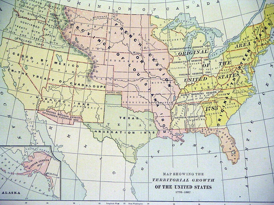 Original 1890s Color Atlas Map of The United States by Etsy