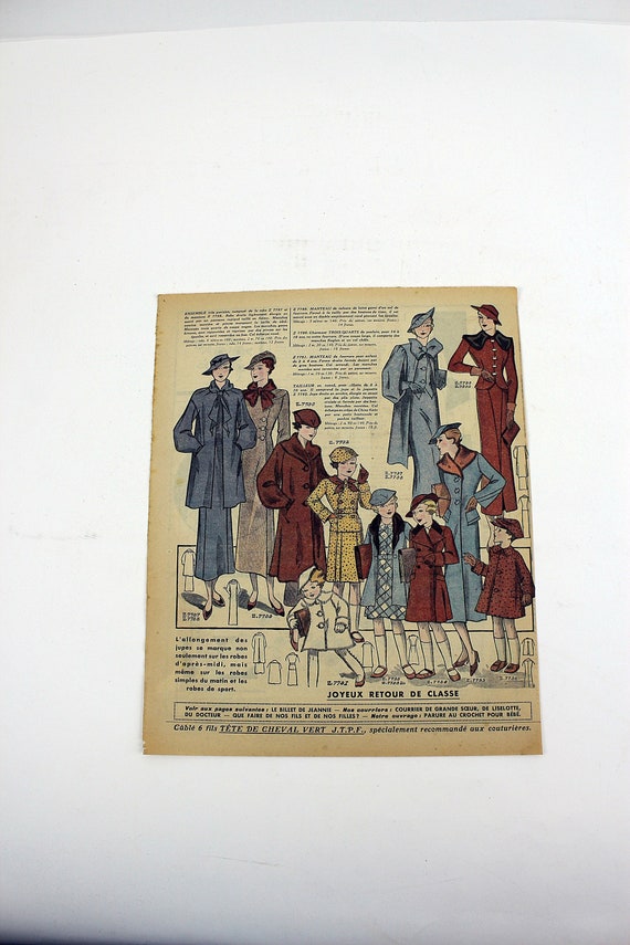 1933 French Fashion Color Plate Print from Le Petit Echo de la Mode Magazine for November 1933 Beautiful Fashion DressModel Clothes #27