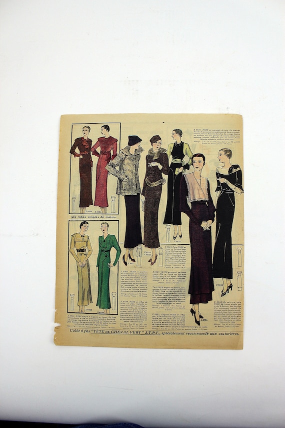 1933 French Fashion Color Plate Print from Le Petit Echo de la Mode Magazine for November 1933 Beautiful Fashion DressModel Clothes #27