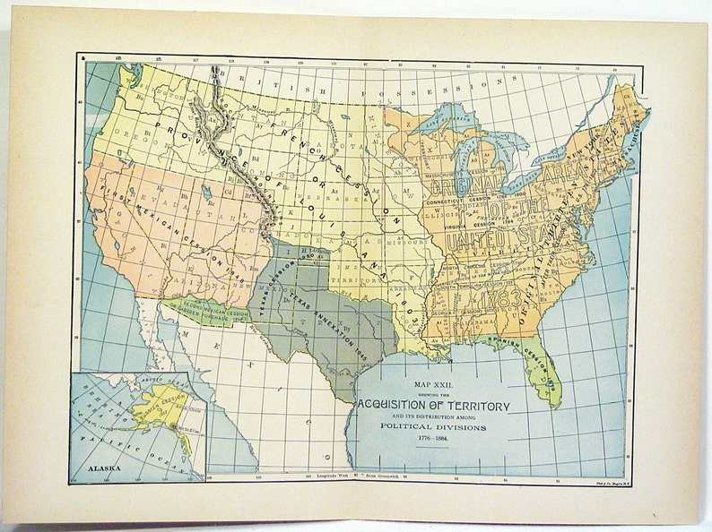 Original 1890 Map of The United States Acquisition Of | Etsy