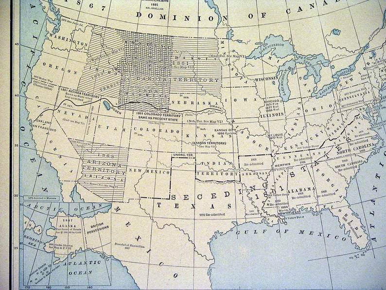 Original 1890s Color Atlas Map of The United States by George | Etsy