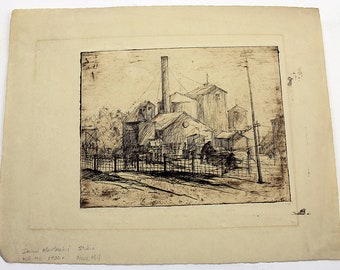 1930's Daniel MacMorris Studio Original Etching Untitled Flour Mill #1 Early Artist Proof Engraving Print Rare