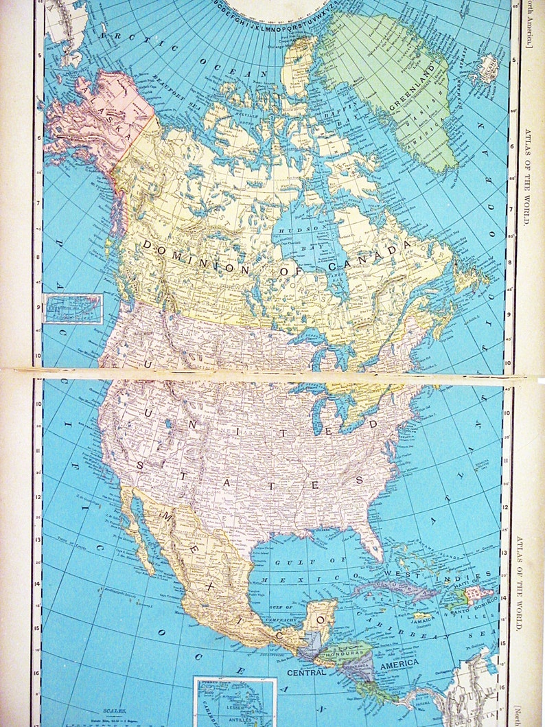 Original 1895 Color Atlas Map Of North America By Rand Mcnally Etsy