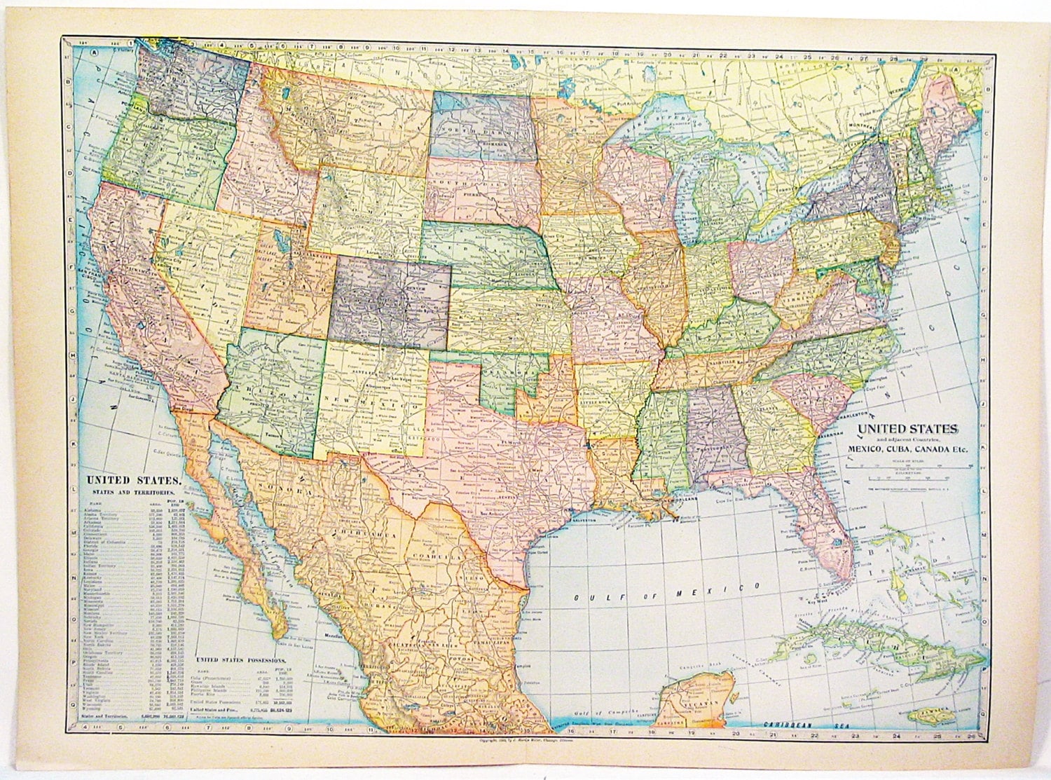 Original 1899 Color Atlas Map of The United States by J. | Etsy