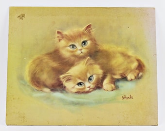 Vintage Print 2 Blue Eyed Kittens Color Lithograph on Art Board by Sherle 1967 Museum Print Edition Adorable Wall Art Ready To Frame